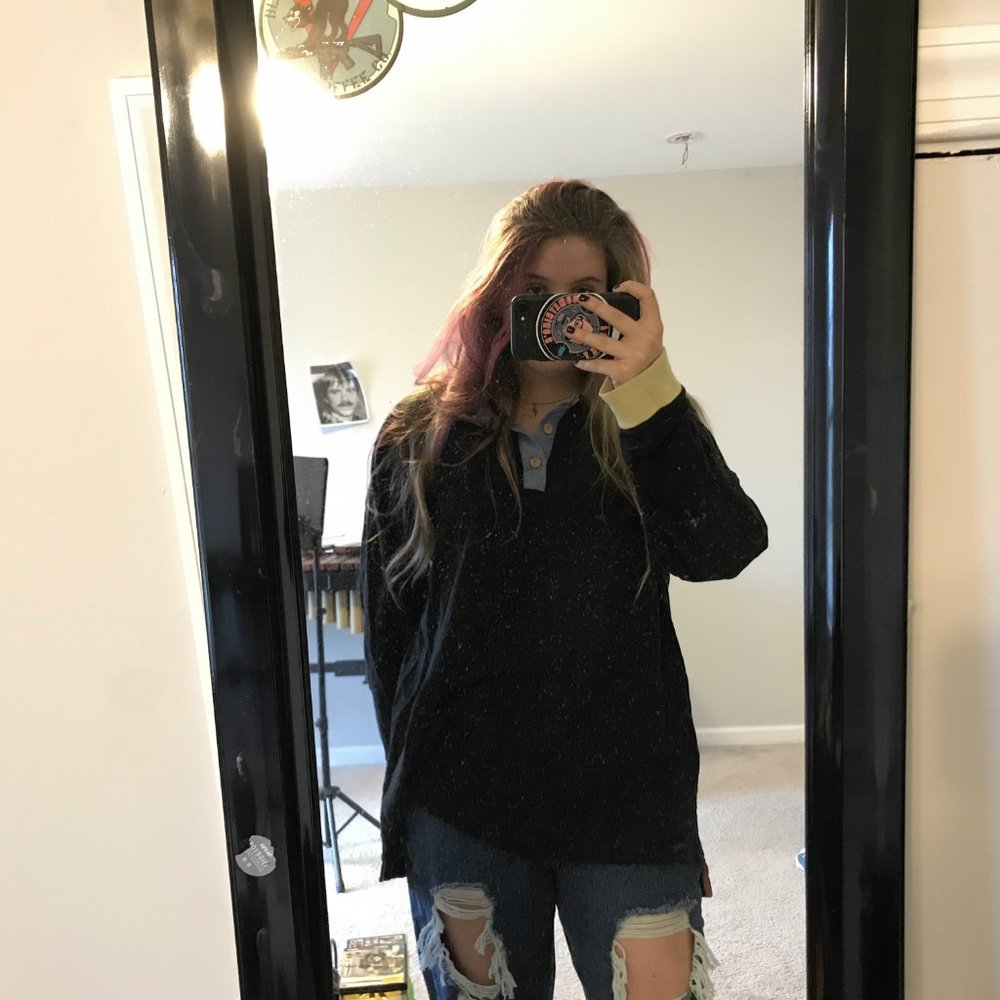 Long Sleeve Primary Color Mash Collered Top